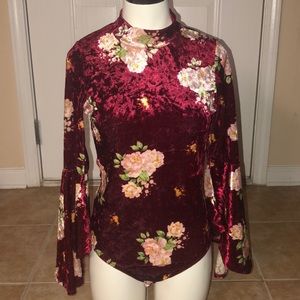 Floral print red body suit